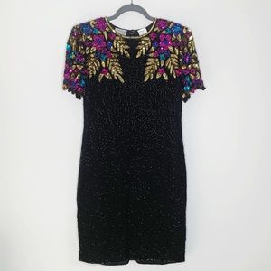 Stenay Vintage Beaded Silk Dress Black Size 10P